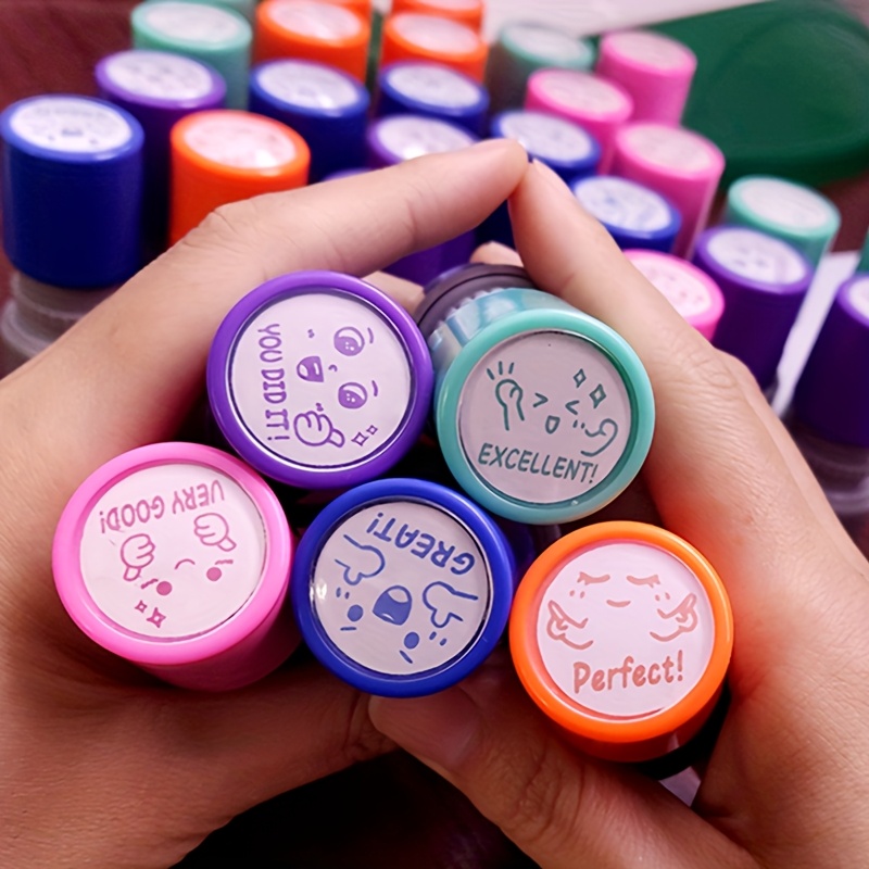 Rubber Date Stamp - 5pcs Teacher Stamps, Cute Expressions &